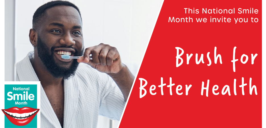 man brushing his teeth during national smile month